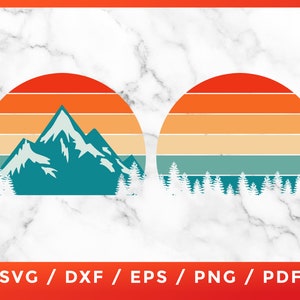 Distressed Retro Vintage Sunset SVG, Sunset Mountains, Trees, Summer Camping Circle for Cricut Silhouette Cameo Cut Files Vinyl Clip Art