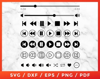Spotify Apple Music, Song Glass, Audio Control Buttons Icon SVG, Song Art, Music Button Player Template, Cricut Silhouette Cameo Cut Files