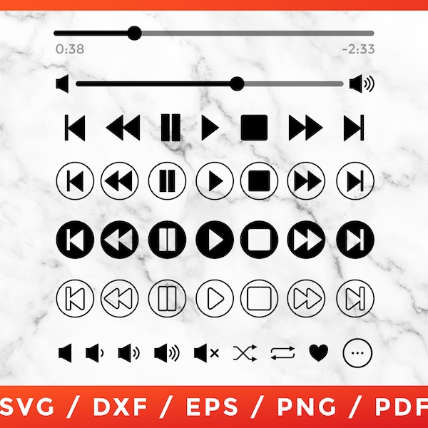 Spotify Apple Music, Song Glass, Audio Control Buttons Icon SVG, Song Art, Music Button Player Template, Cricut Silhouette Cameo Cut Files