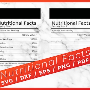 Datos de nutrición en blanco SVG, plantilla de datos nutricionales SVG, etiqueta de la mesa de nutrición para Cricut Design Space Silhouette Vinyl Cutter File