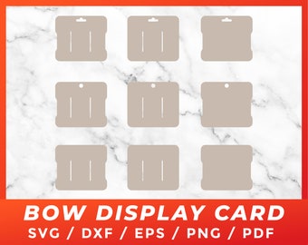 9 Bow Display Card Template SVG Bundle, Hair Bow Template Card, Faux leather, Cricut Vector Silhouette Cut file (4 x 3.5 Inch)