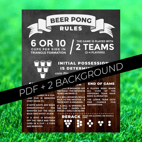 Bier-Pong-Zeichen-Poster, Bier-Pong-Regeln, Bier-Pong-Tafel, Bier-Pong-Aufkleber, Yard Spiel Zeichen, Outdoor-Spiel, Hochzeit Rasen Spiel, Hinterhof Spiel