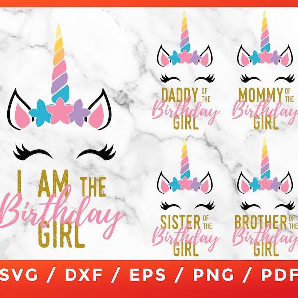 Unicorn Birthday Girl, Daddy Mommy Sister Brother Of The Birthday Girl Svg, for Cricut Silhouette Cameo Cut Files Vinyl Clip Art Download