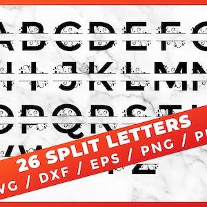 26 Split Letter SVG Monogram Cricut Silhouette Alphabet Split Initial Cut Files Spliced Sliced DXF PDF Png Eps
