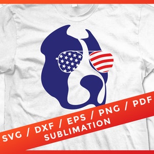 July 4th Dog SVG, Fourth of July Dog Glasses, Merica Patriotic Flag USA Sublimation T-Shirt for Cricut Silhouette Cut File Download