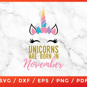 Eenhoorn zijn geboren in november verjaardag, Eenhoorn Verjaardag Meisje, Verjaardag Regenboog voor Cricut Silhouet Cameo Cut Files Vinyl Clip Art T-Shirt