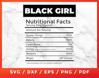 Black Girl svg, Black Queen, Black Girl Nutrition Facts SVG, Black Women for Cricut Design Space Silhouette Vinyl Cutter File