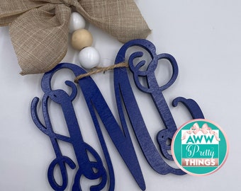 3 Initial Monogram Car Charm Rearview Mirror Car Charm Vine Monogram Car Charm Car Accessories