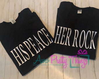 His Peace Her Rock Couples Shirts Valentines Day Shirts Relationship Shirts His and Her Shirts