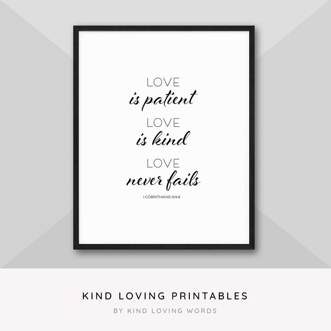 Love is Patient Bible Verse Printable Art Poster, Inspiration Poster, Includes VARIOUS Sizes