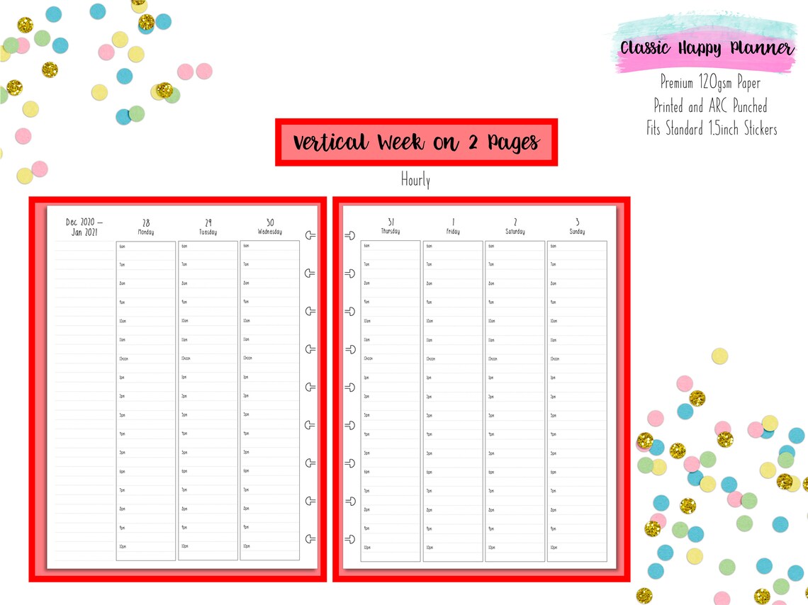 Classic Happy Planner Vertical Hourly Week on 2 Pages WO2P Etsy