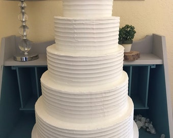 Five tier horizontal lines faux wedding cake