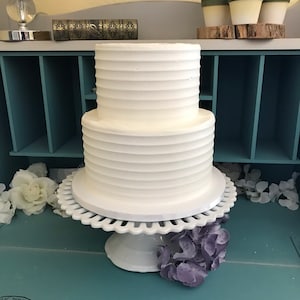 Two tier horizontal lines textured faux/fake wedding cake