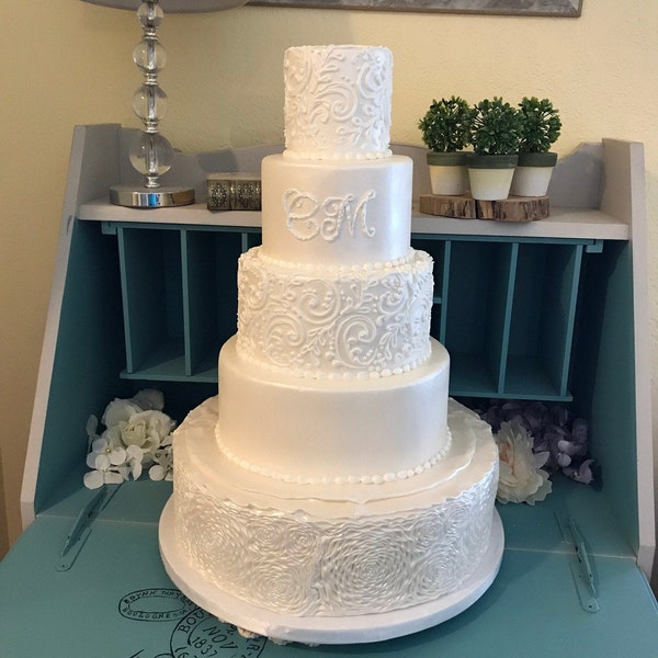 Five tier faux wedding cake