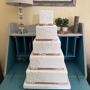Five tier square faux wedding cake image 9