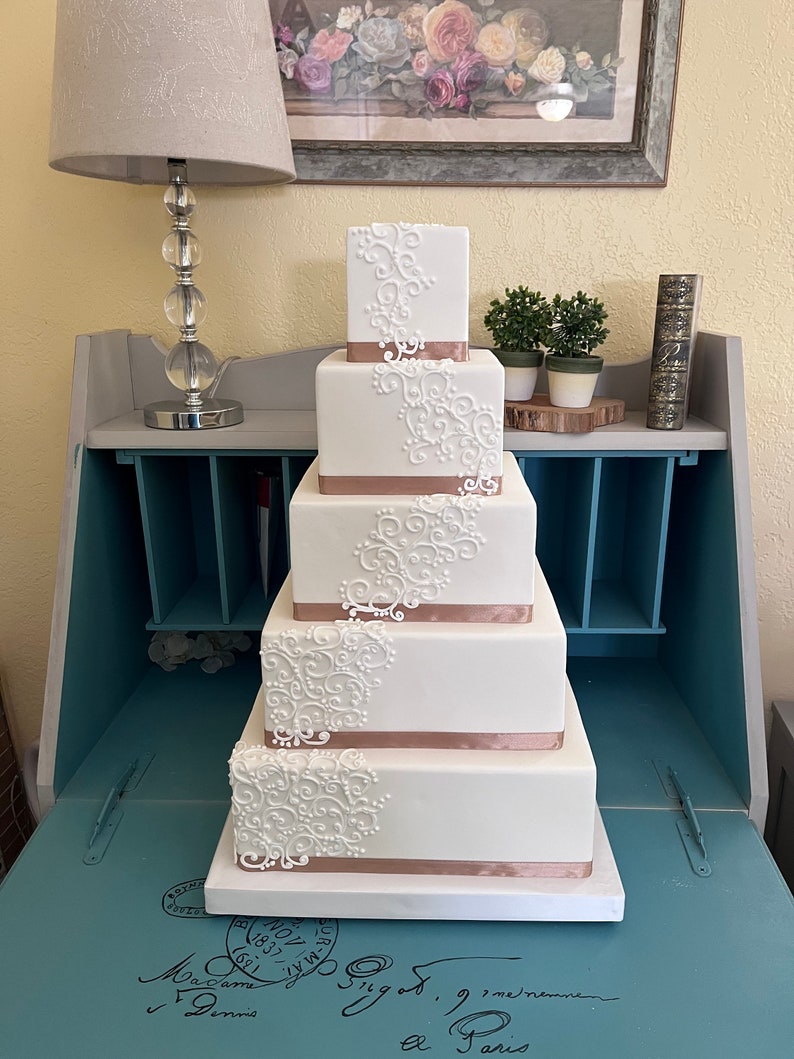 Five tier square faux wedding cake image 9