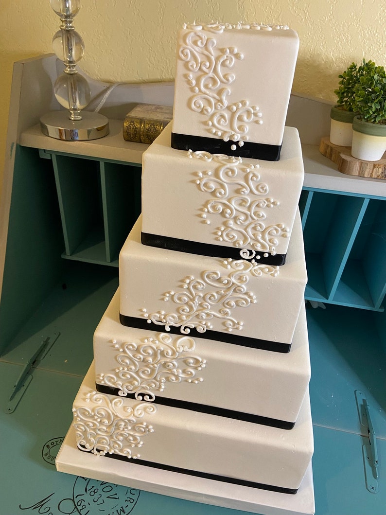 Five tier square faux wedding cake image 1