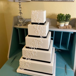Five tier square faux wedding cake image 5