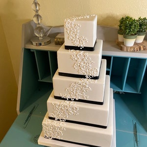 Five tier square faux wedding cake image 4