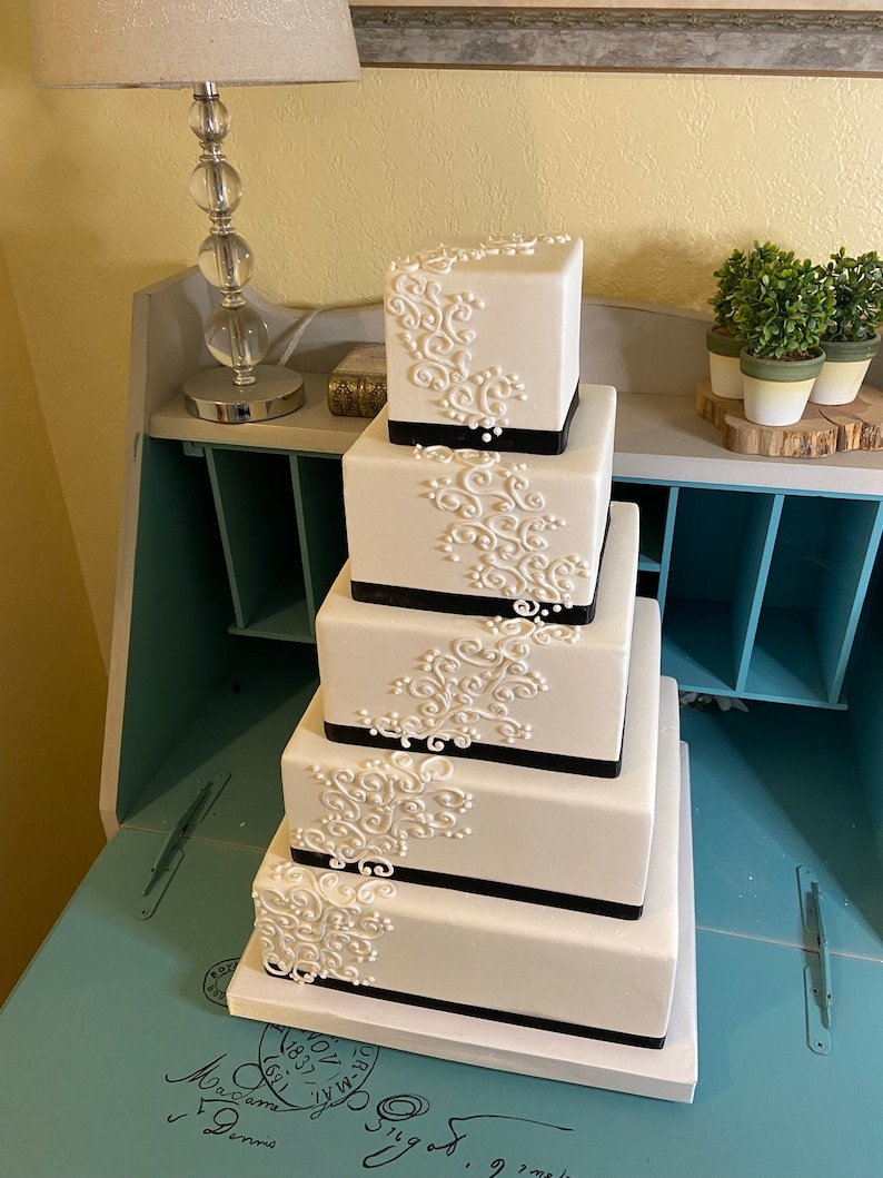 Five tier square faux wedding cake image 4