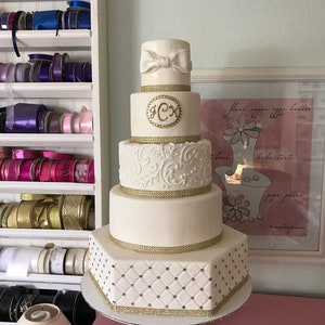 Five tier faux wedding cake