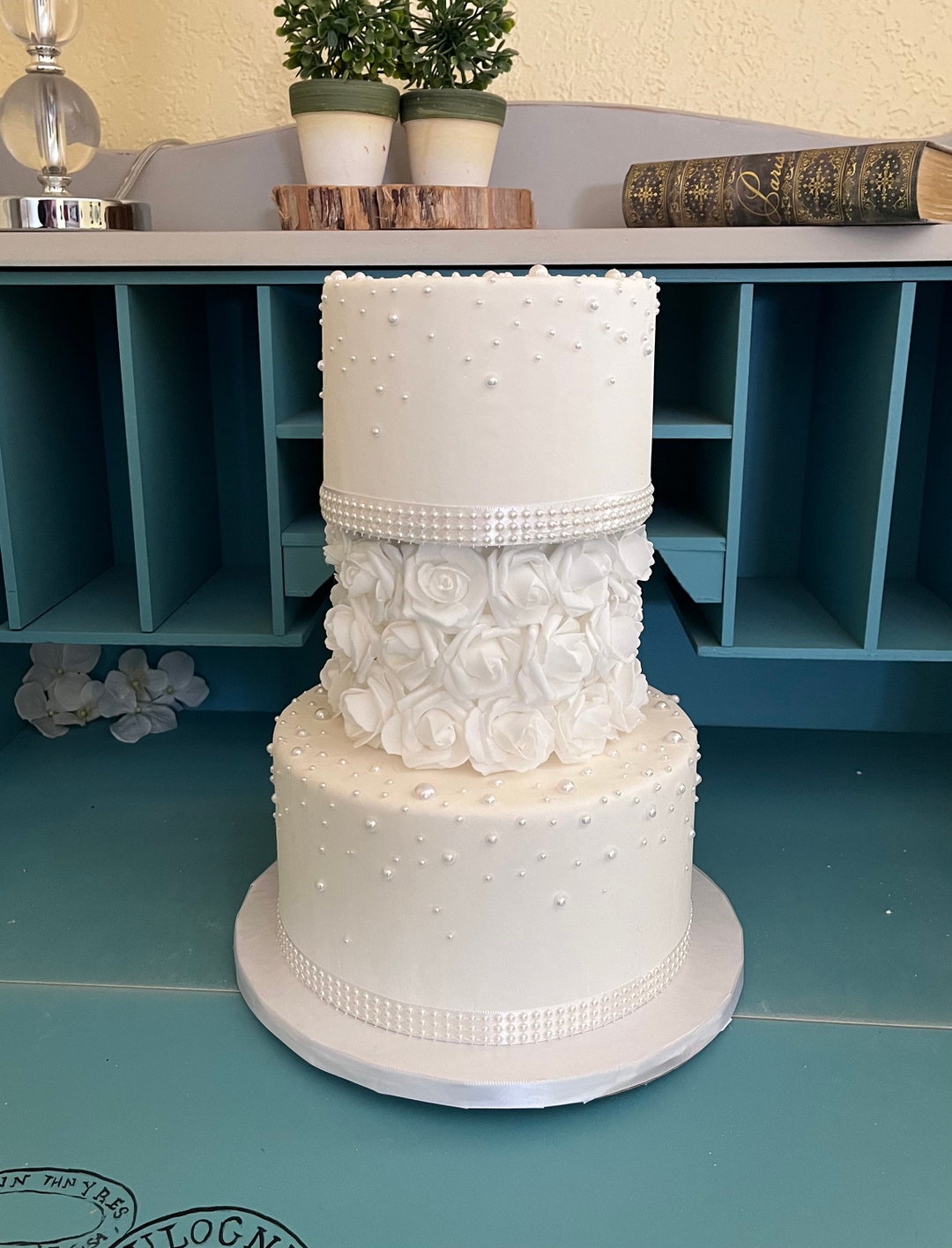 Faux Wedding Cake With Pearls and Flowers - Etsy
