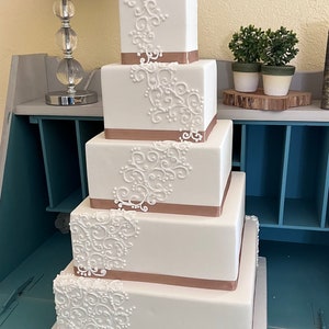 Five tier square faux wedding cake image 8