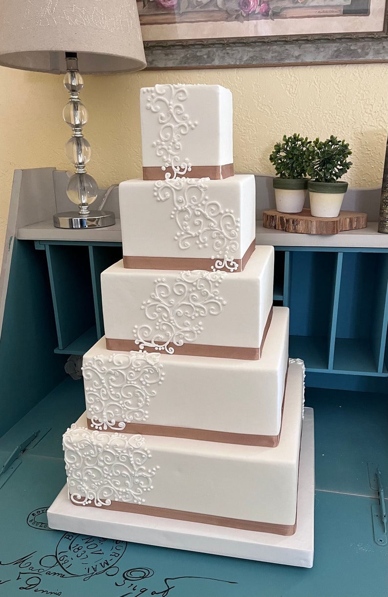 Five tier square faux wedding cake image 8