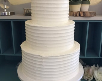 Three tier horizontal lines texture faux wedding cake