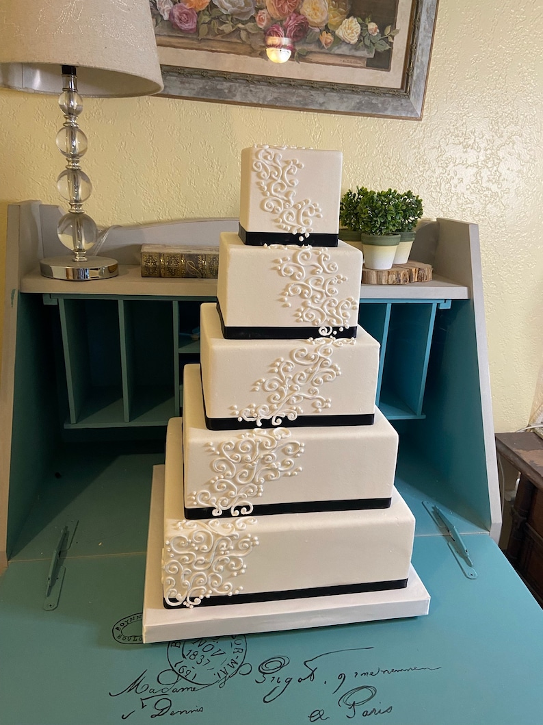 Five tier square faux wedding cake image 6