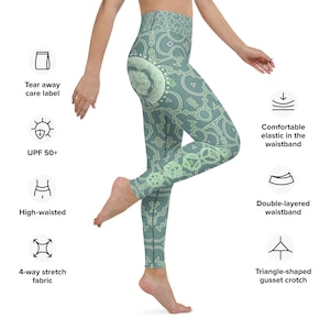 Shipbo Mandala Green Leggings , Merkaba,  Sacred Geometry, Yoga, Festival, Platonic Solid, Flower of Life, Women&#39;s Leggings,