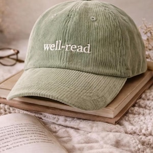 Embroidered Well-Read Corduroy Baseball Cap, Book Lover Cozy Hat