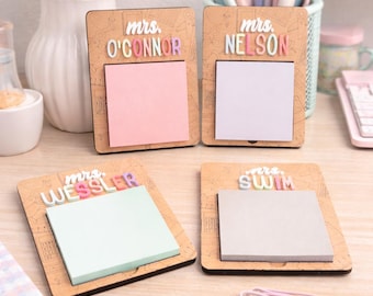 Teacher Sticky Note Holders, Personalized Teacher Gifts, Teacher Appreciation Gift, Teacher School Supplies, Personalized Office Accessories