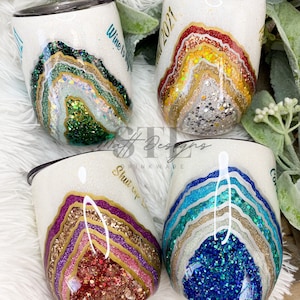Personalized Geode Wine Tumbler, Glitter Resin Bridal Gift