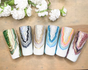 Personalized Glitter Geode Shot Glass, Resin Sealed, Bridal Gift
