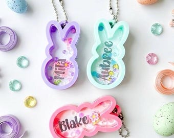 Personalized Bunny Shaker Keychain, Custom Easter Basket Filler, Pastel Fidget Toy