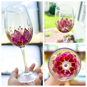 Hand Painted Mandala Flower Wine Glass, Painted Stemmed Wine Glass, Unique Wine Gifts, Painted Flower Wine Glasses, Housewarming Gifts