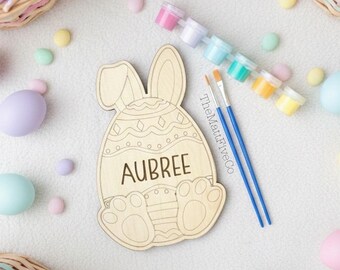Personalized Easter Bunny Paint Kit for Kids, Custom Wooden Easter Basket Stuffer, Birch Wood DIY Art Craft with Pastel Paints and Brushes