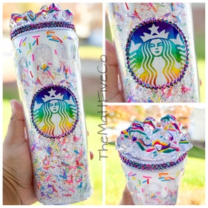 Cupcake and Sprinkles Themed Tumbler, Rhinestone Filled, Coffee Tumbler, Fake Ice 3D Tumbler, Dessert Themed, Sprinkles, Bling Cup