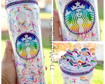 Cupcake Sprinkles Tumbler, Rhinestone Filled, 3D Faux Ice Lid