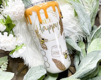Bee Happy Insulated Tumbler, Honeycomb, Beekeeper Gift