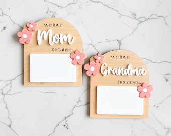 Dry Erase Magnet for Mom, Mother's Day Gift for Mom or Grandma, Wood Fridge Magnet, Love Note Board, Birthday Gift, Laser Cut Floral Magnet