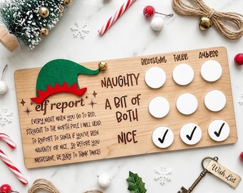 Personalized Dry Erase Elf Report Card, Custom Naughty or Nice Daily Tracker, Christmas Elf Props & Accessories, Kids Holiday Tradition