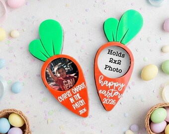 Personalized Easter Carrot Photo Magnet, 2x2 Mini Picture Frame for Fridge, Custom Baby's First Easter 2026 Gift, Easter Basket Stuffers