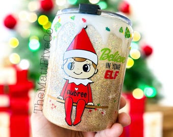Kids Christmas Elf on Shelf Mug, Kids Christmas Mug, Kids Christmas Gifts, Kids Stocking Stuffers, Festive Holiday Cups, Stainless Steel Mug