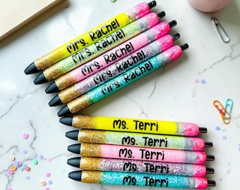 Personalized Pastel Pencil Style Pen Set, Refillable Papermate InkJoy, Teacher Gifts, Personalized Glitter Pens with Names