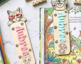 Personalized Kids Animal Bookmark, Custom  Name Bookmark, Laser Engraved Pet Bookmark for Kids & Teens, Gift for Readers, Kindle Gifts