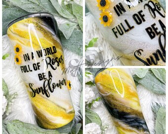 Glitter Sunflower Tumbler, Yellow and Black Tumbler, Milky Way Tumbler, Sunflower Cup, Sunflower Epoxy Tumbler, Glitter Tumbler