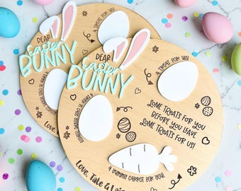 Personalized Easter Bunny Tray, Wooden Milk and Carrots Board, Custom Kids Names Easter Treat Plate, 12 Inch Easter Morning Tradition Board