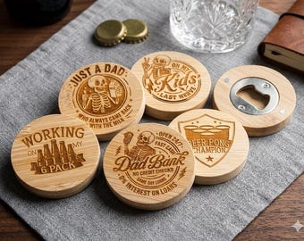 Dad-themed Bamboo Magnetic Bottle Opener, Father’s Day Engraved Gifts, Funny Father’s Day Gift, Birthday Gift for Dad or Husband, Beer Gift